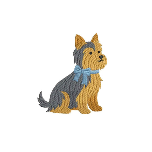 Yorkshire Terrier Embroidery Designs: Yorkie Dog Embroidery File Cute Puppy with Blue Bow Embroidery Machine File (Digital Download)