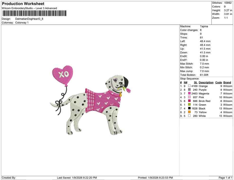 Valentine's Day Embroidery Designs: Dalmatian with Heart Machine Embroidery File (Digital Download)