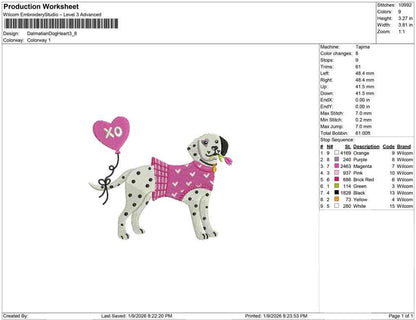 Valentine's Day Embroidery Designs: Dalmatian with Heart Machine Embroidery File (Digital Download)