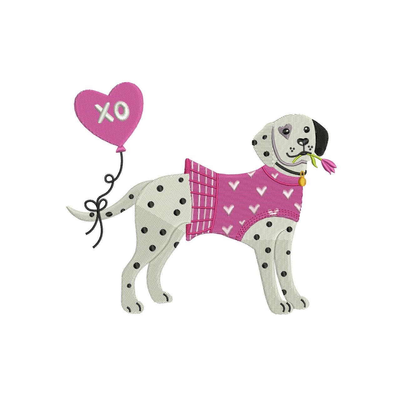 Valentine's Day Embroidery Designs: Dalmatian with Heart Machine Embroidery File (Digital Download)
