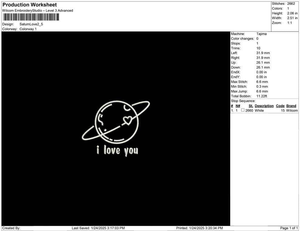 Saturn Love Embroidery Design: Celestial Valentine's Day File (Digital Download)