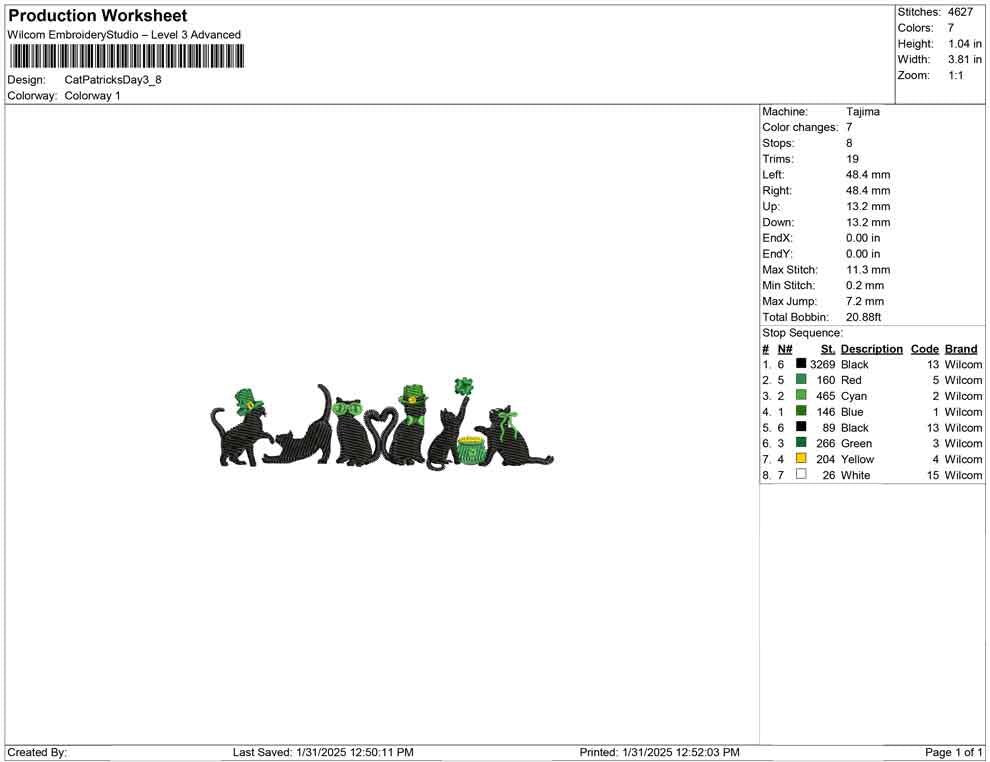 St. Patrick's Cat silhouette Embroidery Design pes dst exp hus jef sew vp3 xxx Saint Patricks Day Machine Embroidery File Cute Gift | 4 Size