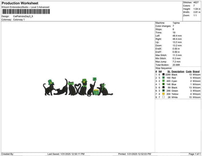 St. Patrick's Cat silhouette Embroidery Design pes dst exp hus jef sew vp3 xxx Saint Patricks Day Machine Embroidery File Cute Gift | 4 Size