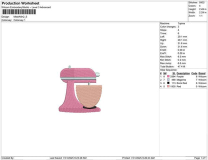 Cake Mixer Mini Embroidery Design: Kitchen Appliance Mini Machine Embroidery File Kitchenaid Mixer (Digital Download)