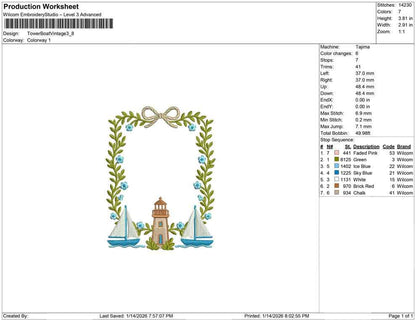 Baby Banner Embroidery Frame Designs: Boat and Lighthouse Wreath Embroidery File Crest Newborn Ship Frame (Digital Download)