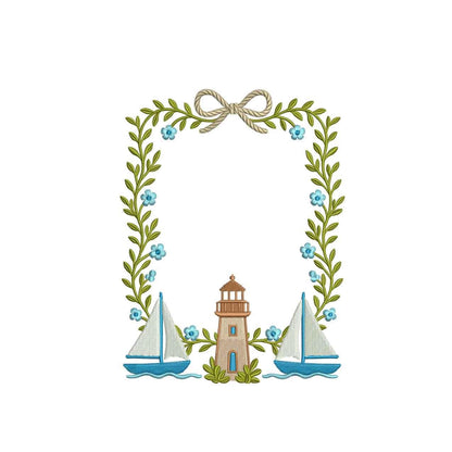 Nautical Crest Frame Embroidery Design Baby Banner Wreath Crest Frame Embroidery File Newborn Birthday Frame DST Boat Crest Frame Embroidery
