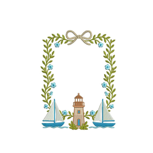 Nautical Crest Frame Embroidery Design Baby Banner Wreath Crest Frame Embroidery File Newborn Birthday Frame DST Boat Crest Frame Embroidery