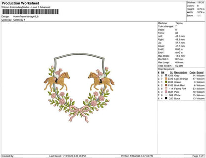 Horse Crest Embroidery Design: Equestrian Machine Embroidery File Horseback Riding Embroidery Crest Vintage Frame File (Digital Download)