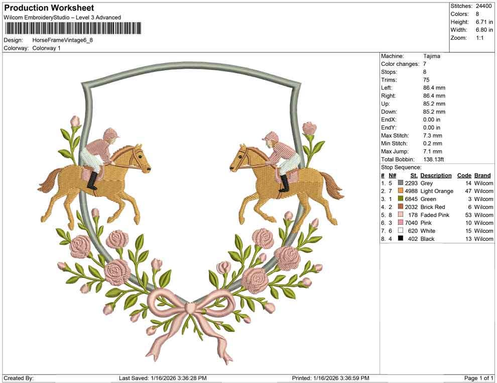 Horse Crest Embroidery Design: Equestrian Machine Embroidery File Horseback Riding Embroidery Crest Vintage Frame File (Digital Download)