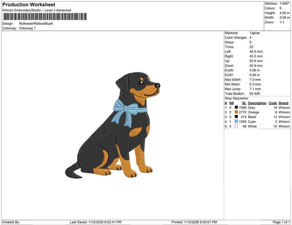 Rottweiler Embroidery Designs: Rottweiler Metzgerhund Dog Embroidery File Cute Puppy w/ Blue Bow Embroidery Machine File (Digital Download)