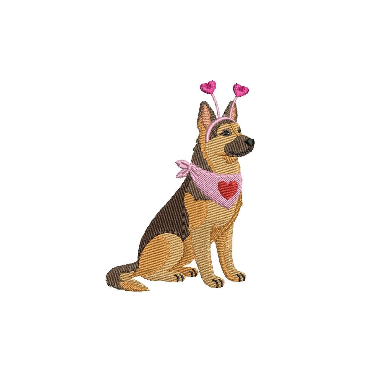 German Shepherd Dog Embroidery Designs: Valentine's Doggy Machine Embroidery File German Shepherd Mini Embroidery Files (Digital Download)