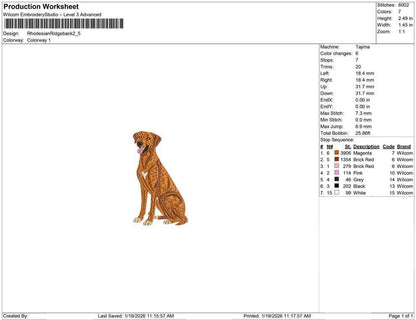 Rhodesian Ridgeback Embroidery Designs: Dog Embroidery File African Lionhound Embroidery Machine File Lion Dog (Digital Download)