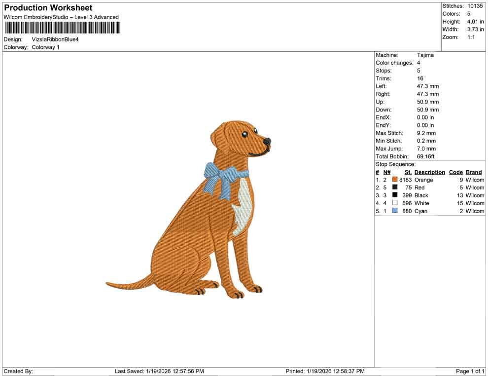 Vizsla Embroidery Designs: Dog with Blue Bow Embroidery File Hungarian Pointer Embroidery Machine File Magyar Vizsla (Digital Download)