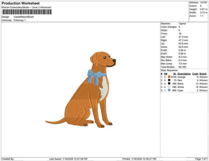 Vizsla Embroidery Designs: Dog with Blue Bow Embroidery File Hungarian Pointer Embroidery Machine File Magyar Vizsla (Digital Download)