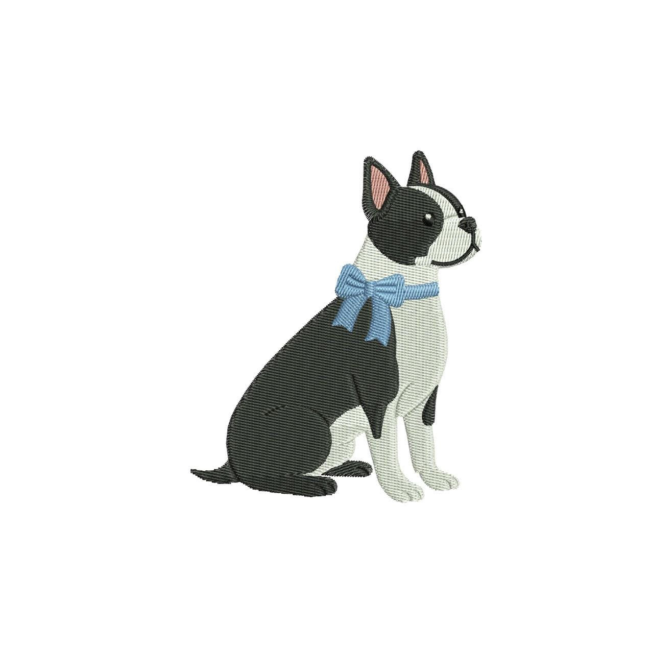 French Bulldog Embroidery Designs: Dog with Blue Bow Embroidery File Bouledogue Français Embroidery Machine File (Digital Download)