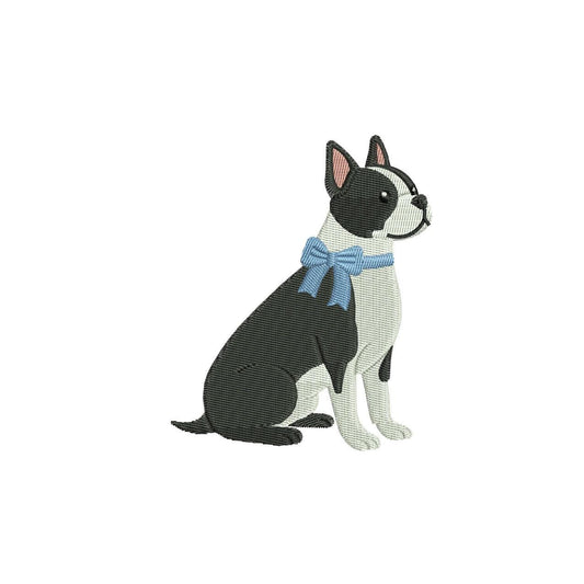 Boston Terrier Embroidery Designs: Dog with Blue Bow Embroidery File Boxwood Embroidery Machine File American Gentleman (Digital Download)