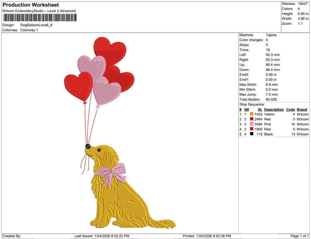 Valentine's Day Embroidery Designs: Golden Retriever with Heart Balloons Machine Embroidery File (Digital Download)