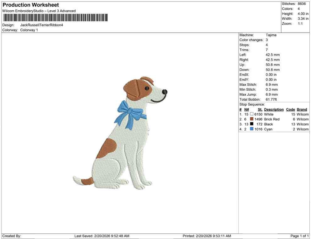 Jack Russel Terrier Dog Embroidery Designs: Dog Embroidery File Cute Puppy with Blue Bow Embroidery Machine File (Digital Download)