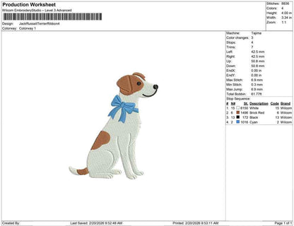 Jack Russel Terrier Dog Embroidery Designs: Dog Embroidery File Cute Puppy with Blue Bow Embroidery Machine File (Digital Download)