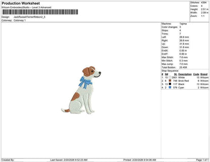 Jack Russel Terrier Dog Embroidery Designs: Dog Embroidery File Cute Puppy with Blue Bow Embroidery Machine File (Digital Download)