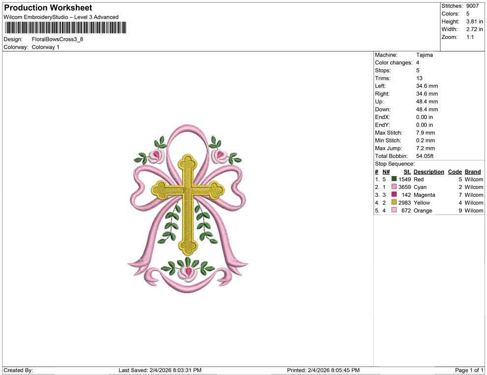 Easter Embroidery Designs: Floral Cross Embroidery Machine File of Cute Cross Embroidery Design with Ribbon Bow (DST, PES, EXP, more)