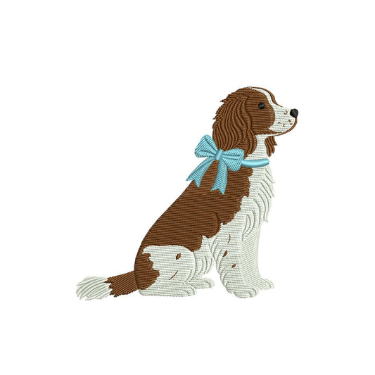 English Springer Spaniel Embroidery Designs: Dog Embroidery File Cute Puppy with Blue Bow Embroidery Machine File (Digital Download)