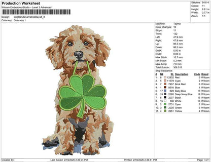 Goldendoodle Saint Patricks Day Embroidery Designs: Dog Embroidery File Cute Puppy with Shamrock Embroidery Machine File (Digital Download)