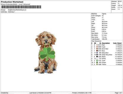Goldendoodle Saint Patricks Day Embroidery Designs: Dog Embroidery File Cute Puppy with Shamrock Embroidery Machine File (Digital Download)