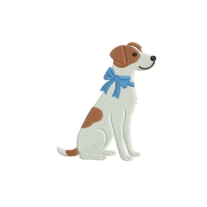 Jack Russel Terrier Dog Embroidery Designs: Dog Embroidery File Cute Puppy with Blue Bow Embroidery Machine File (Digital Download)