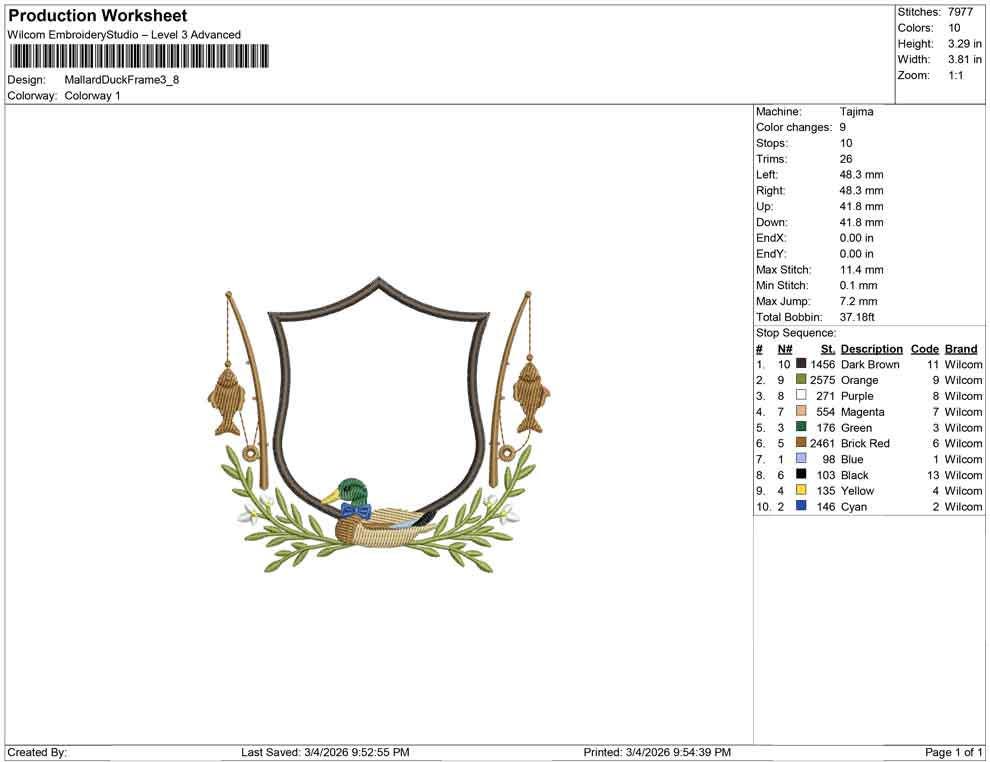 Mallard Crest Embroidery Frame: Mallard Duck Machine Embroidery File Fishing Embroidery Crest Frame File (Digital Download)