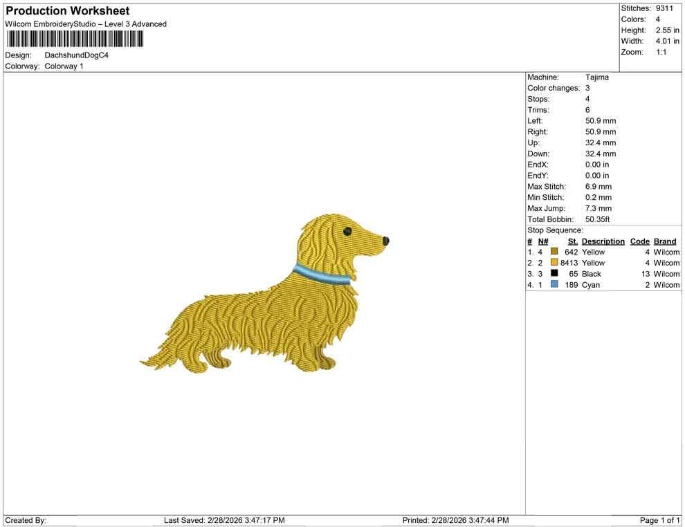 Long Hair Dachshund Dog Embroidery Design: Sitting Longhaired Dachshund Puppy with Blue Collar (Digital Download)