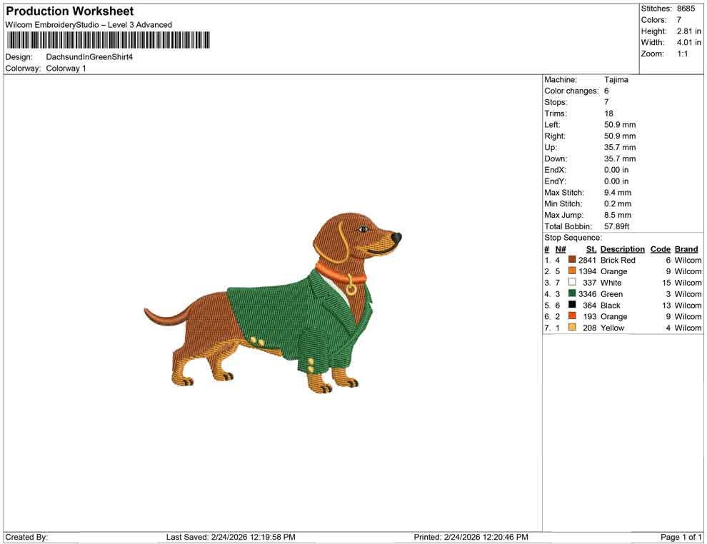 Golf Dachshund Dog Embroidery Designs: Golf Tournament Dachshund Puppy Dog with Green Jacket Machine Embroidery File (Digital Download)
