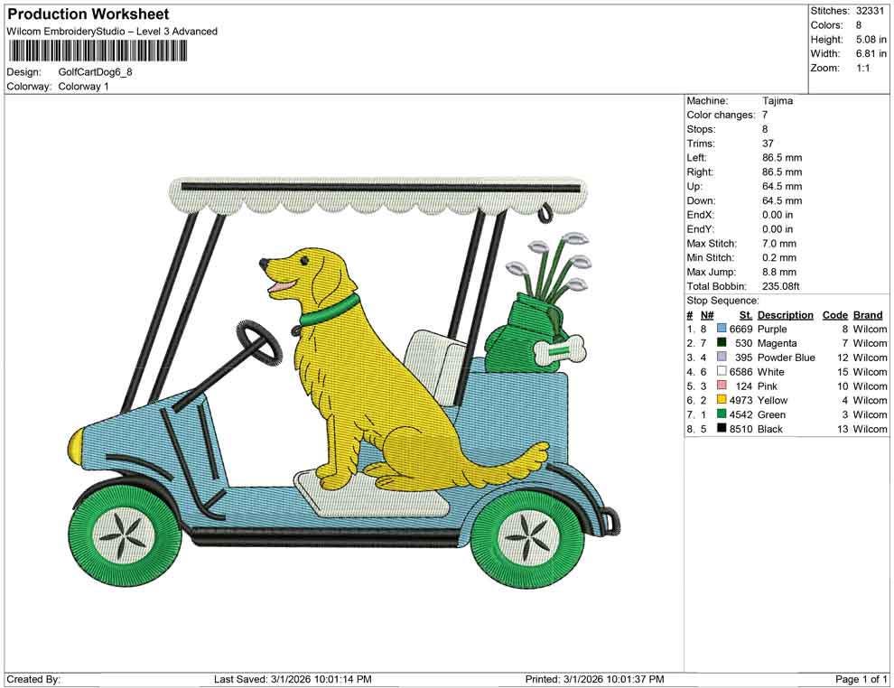Golden Retriever Embroidery Designs: Dog And Golf Cart Machine Embroidery File Dog Embroidery File (DST, PES, JEF, More) Digital Download