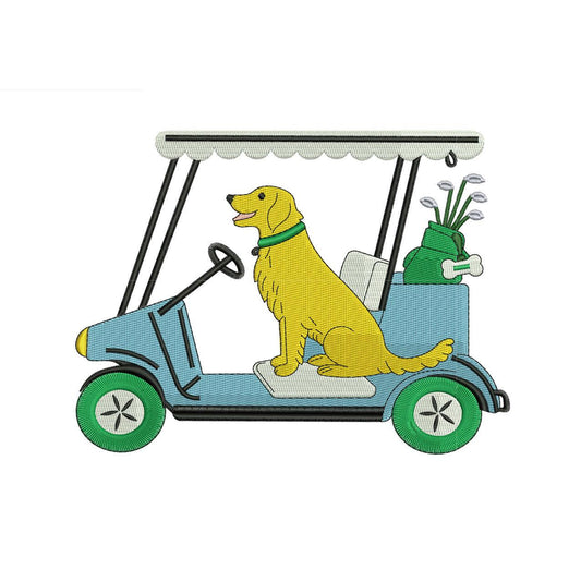Golden Retriever Embroidery Designs: Dog And Golf Cart Machine Embroidery File Dog Embroidery File (DST, PES, JEF, More) Digital Download