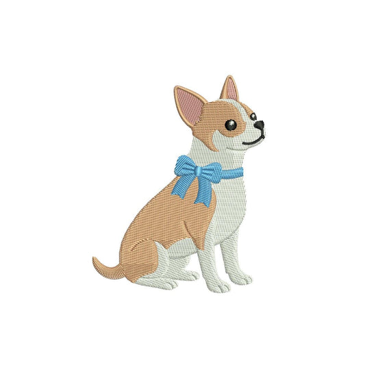 Chihuahua Embroidery Designs: Dog Embroidery File Cute Puppy with Blue Bow Embroidery Machine File (Digital Download)