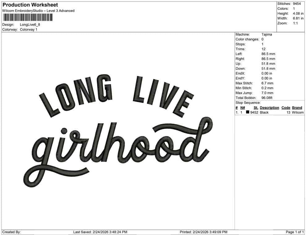 Long Live Girlhood Embroidery Design: Girls Kid Clothing Machine Embroidery File (Digital Download)