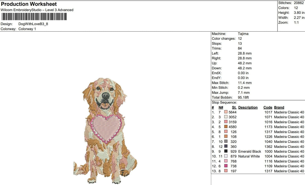 Valentine's Day Embroidery Designs: Golden Retriever with Heart Embroidery Design (Digital Download)