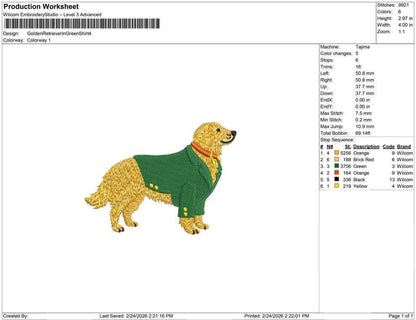Golden Retriever Golf Embroidery Designs: Golf Tournament Golden Dog with Green Jacket Machine Embroidery File (Digital Download)