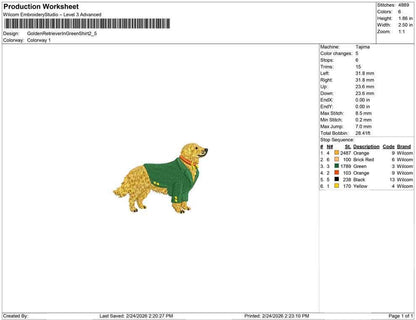 Golden Retriever Golf Embroidery Designs: Golf Tournament Golden Dog with Green Jacket Machine Embroidery File (Digital Download)