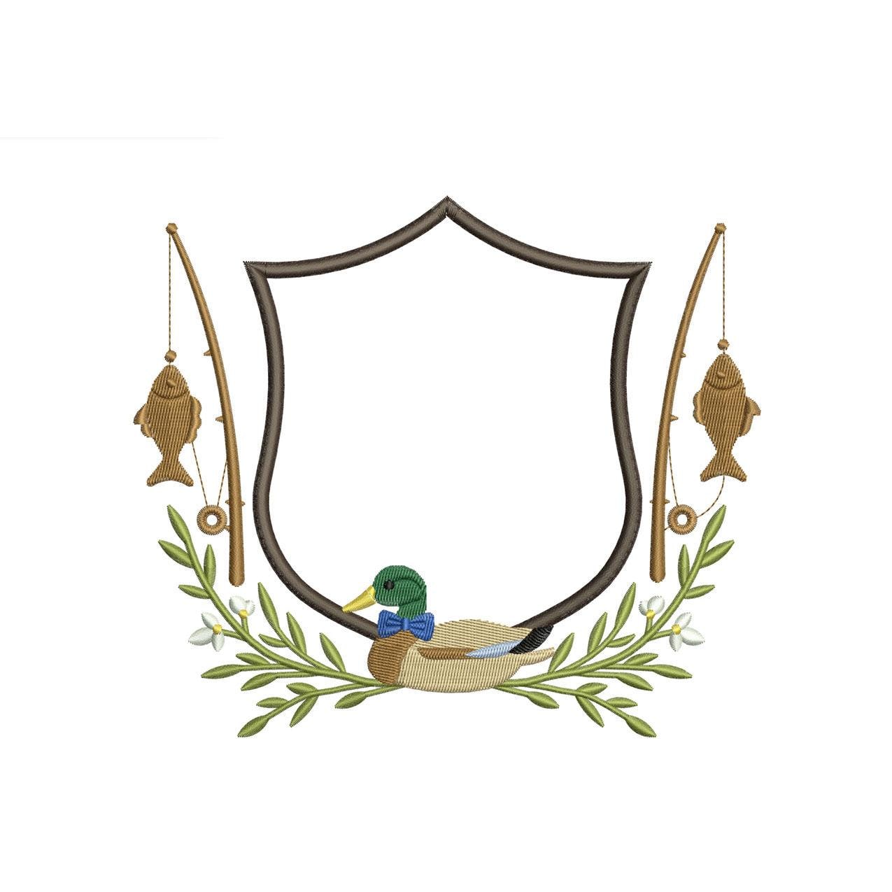 Mallard Crest Embroidery Frame: Mallard Duck Machine Embroidery File Fishing Embroidery Crest Frame File (Digital Download)