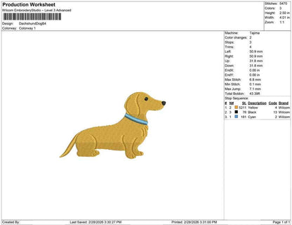 Dachshund Dog Embroidery Designs: Miniature Dachshund Puppy Dog with Collar Machine Embroidery File (Digital Download)