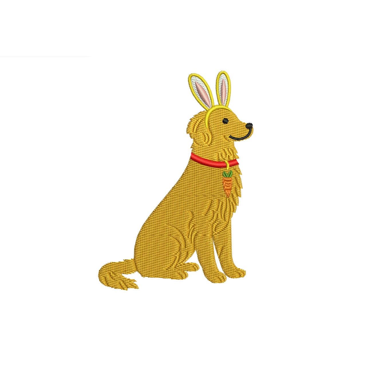 Golden Retriever Easter Embroidery Designs: Dog with Bunny Ear Machine Embroidery File Dog Embroidery File (DST, PES, JEF+) Digital Download