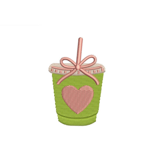 Matcha Embroidery Designs: Matcha Drink Machine Embroidery File (PES DST JEF and more)