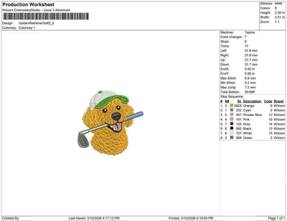 Goldendoodle Embroidery Designs: Dog Golf Machine Embroidery File Dog Golden Doodle Embroidery File (DST, PES, JEF+) Digital Download