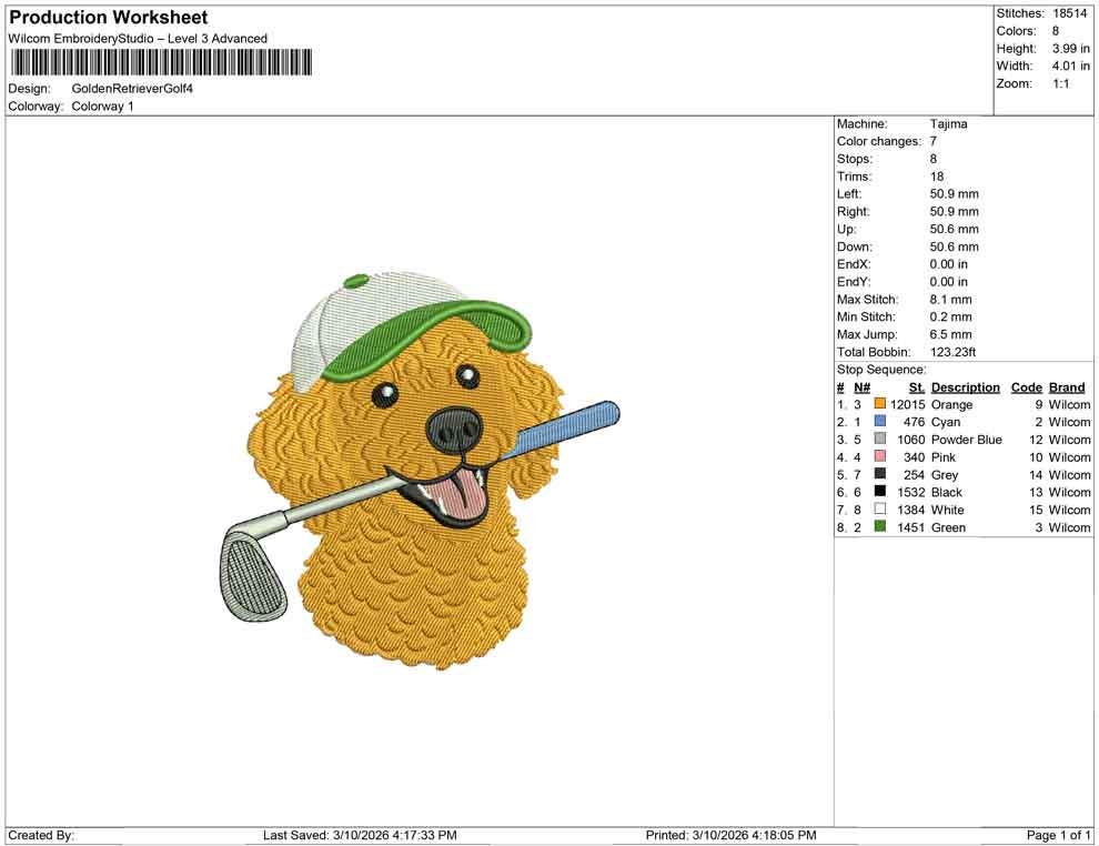 Goldendoodle Embroidery Designs: Dog Golf Machine Embroidery File Dog Golden Doodle Embroidery File (DST, PES, JEF+) Digital Download
