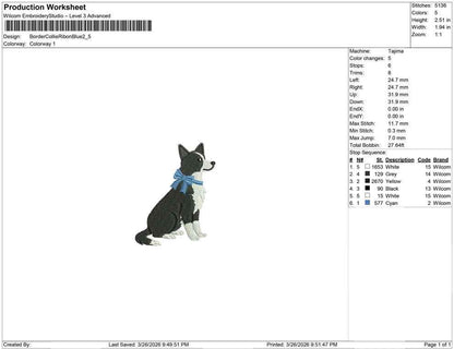 Border Collie Embroidery Designs: Dog with Bow Machine Embroidery Files Border Collie Dog Embroidery File (DST, PES, JEF+) Digital Download