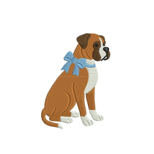 Boxer Dog Embroidery Designs: Sitting Boxer with Bow Embroidery Machine File (Digital Download)