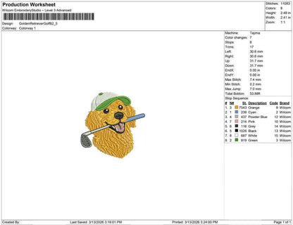 Golden Retriever Embroidery Designs: Dog Golf Machine Embroidery File Dog Golden Retriever Embroidery File (DST, PES, JEF+) Digital Download
