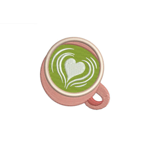 Hot Matcha Embroidery Designs: Matcha Cup Machine Embroidery File (PES DST JEF and more)
