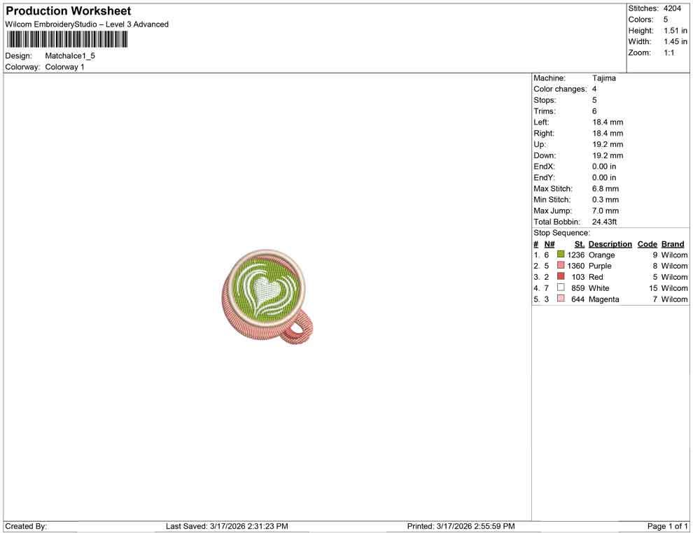 Hot Matcha Embroidery Designs: Matcha Cup Machine Embroidery File (PES DST JEF and more)